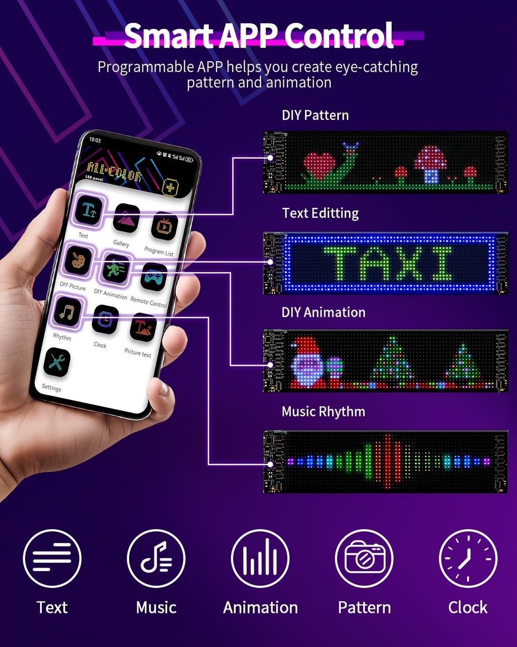 Flexible LED Dot Matrix Display Panel 16x96 – Programmable RGB Scrolling Sign with App & Remote Control, USB Powered, DIY Animated Lighting for Shop, Store, Hotel, Car, Home Decor
