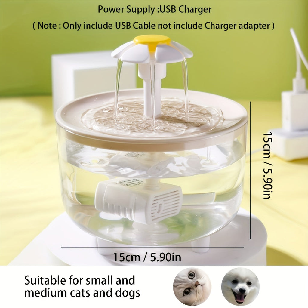Cat Water Fountain 50oz Quiet USB-Powered BPA-Free - Automatic Drinking Fountain for Cats & Small Animals, Easy to Clean, No Battery Required, Continuous Fresh Filtered Water Dispenser