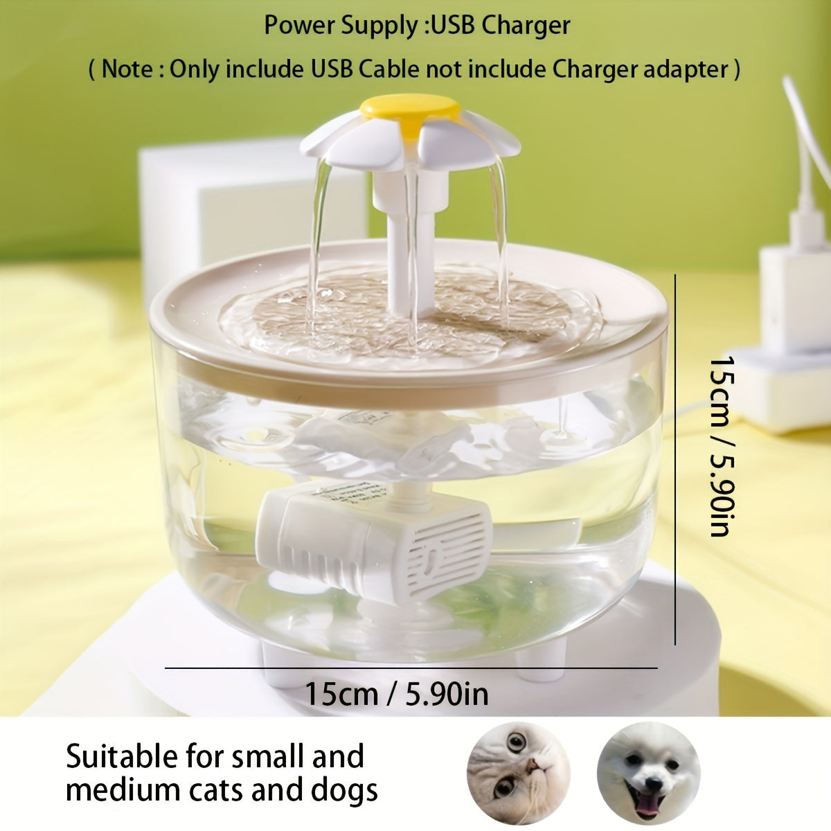 Cat Water Fountain 50oz Quiet USB-Powered BPA-Free - Automatic Drinking Fountain for Cats & Small Animals, Easy to Clean, No Battery Required, Continuous Fresh Filtered Water Dispenser