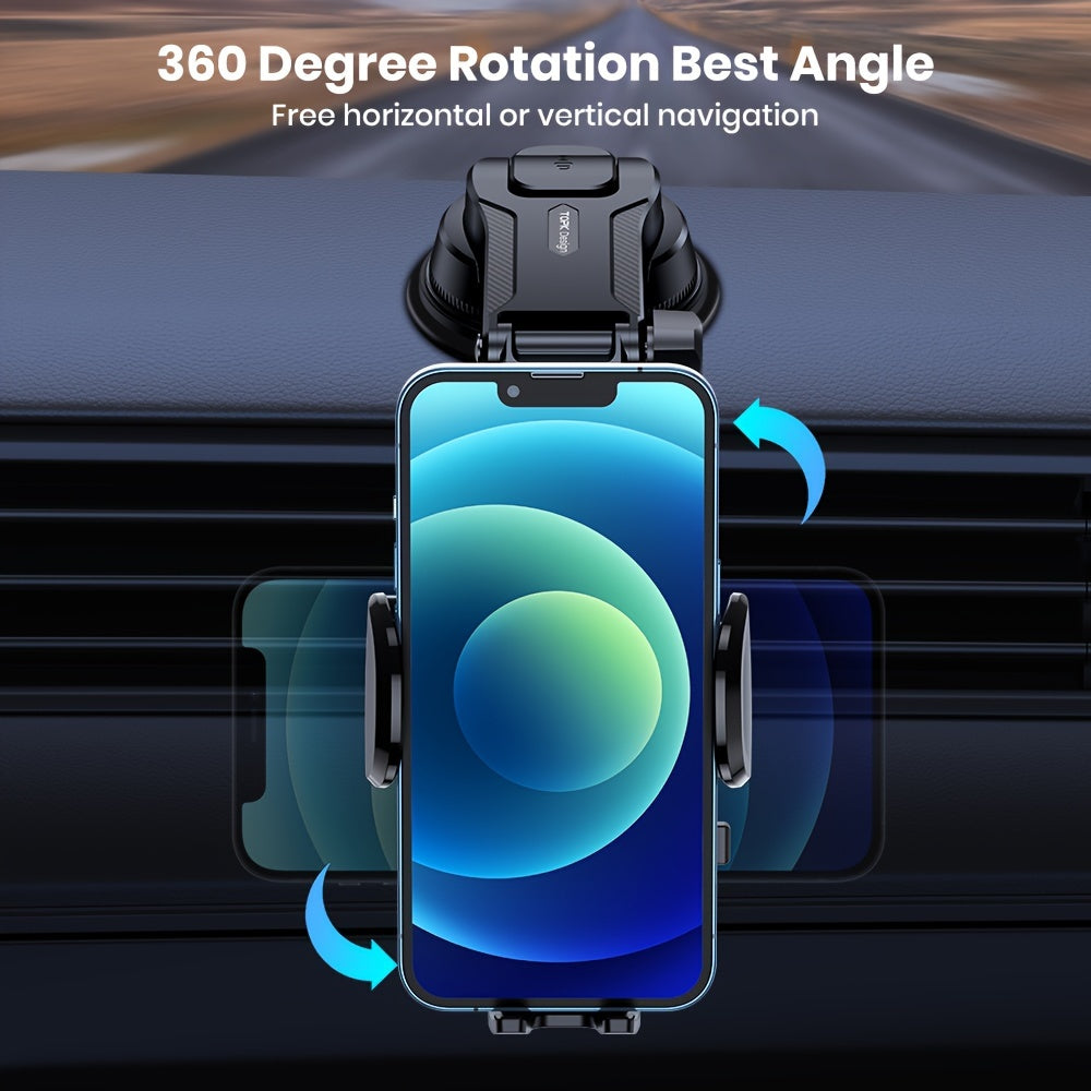 Car Phone Holder Mount 360° Rotation Strong-Grip Suction Dashboard & Windshield Cradle One-Hand Snap-In Universal Fit iPhone 17 16 15 14 13 Samsung Galaxy Android Handsfree Stand | Nova Mart