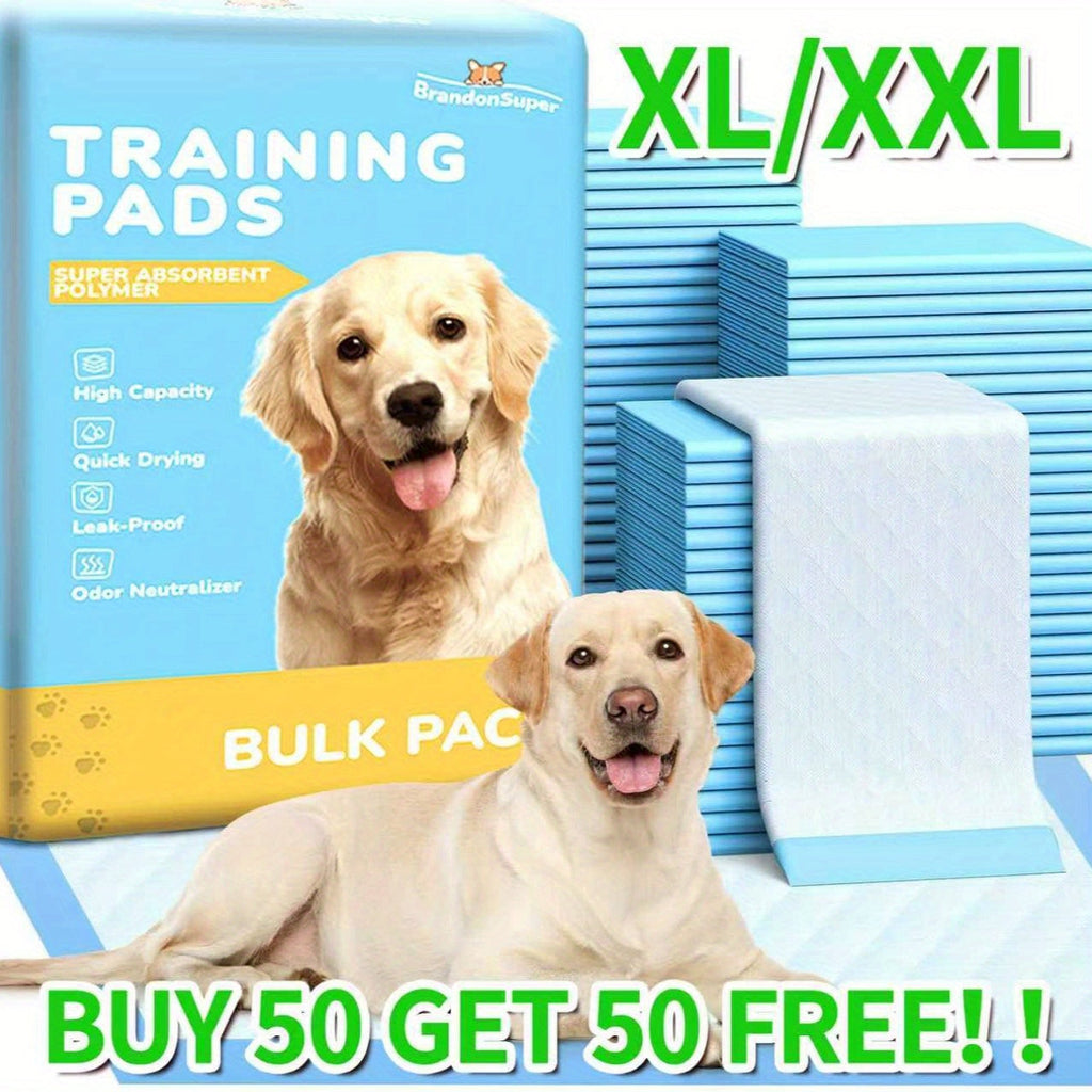 Super Absorbent Dog Pee Pads XL XXL Thickened Leak-Proof Training Pads for Medium & Large Dogs – Easy to Clean, Camping & Adult Bed Care, 50+50 Free Value Pack