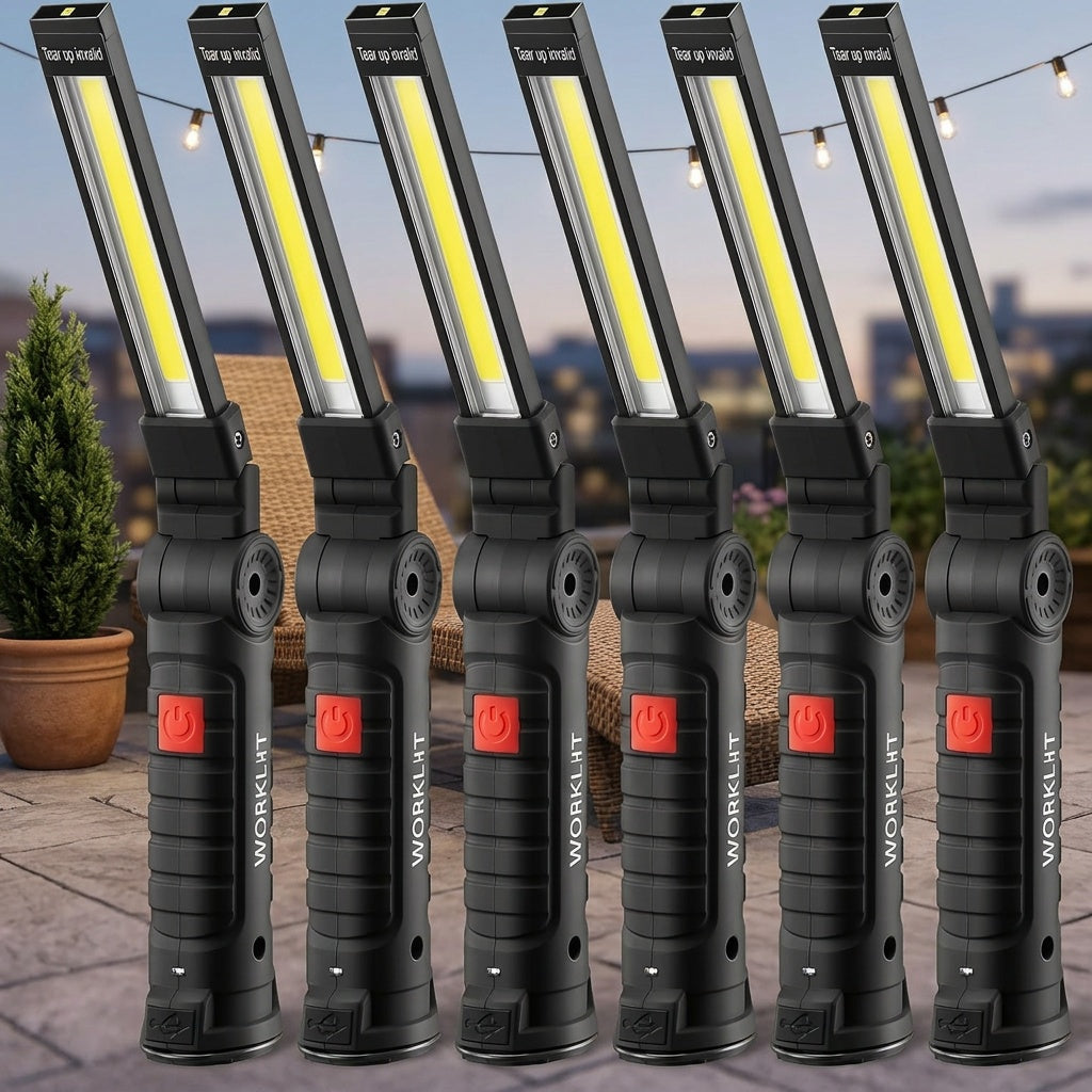 Hanging COB LED Rechargeable Work Light Bulk Pack – Portable Built-In Battery Lamp for Camping Yard Party Garage Vehicle Maintenance Emergency, Black & Khaki, 2 4 6 8 10 Pack Options