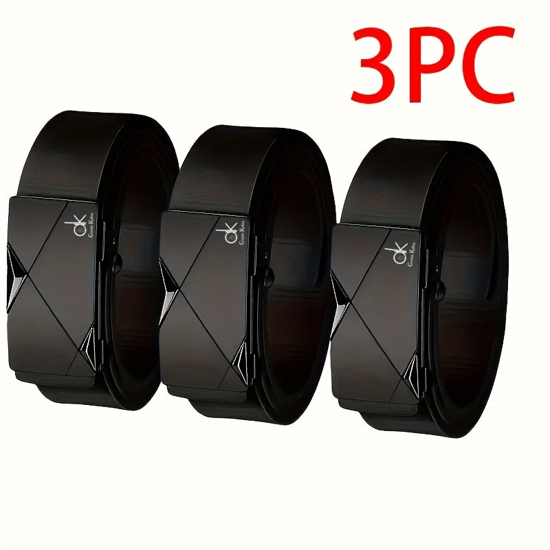 3 Pack Men's Genuine Cowhide Leather Belt Set with Automatic Alloy Buckle – Business Casual Dress Belts for Men, Adjustable & Durable, Great Gift for Him