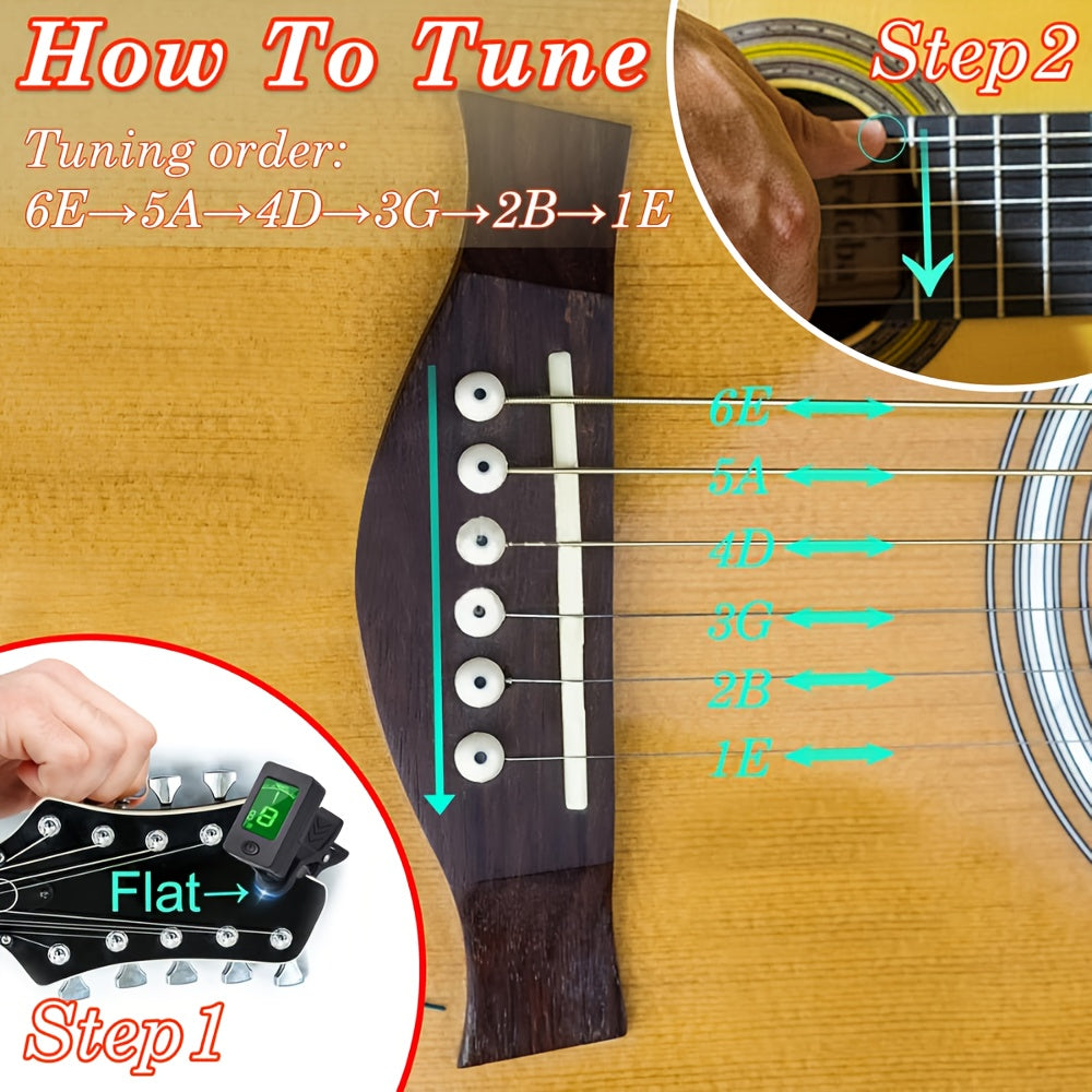Guitar Clip-On Tuner & Capo Set with Picks 9pcs – Chromatic Multi-Mode Tuner for Acoustic, Electric, Bass, Violin & Ukulele, Spring-Loaded Capo, Rosewood Picks Included