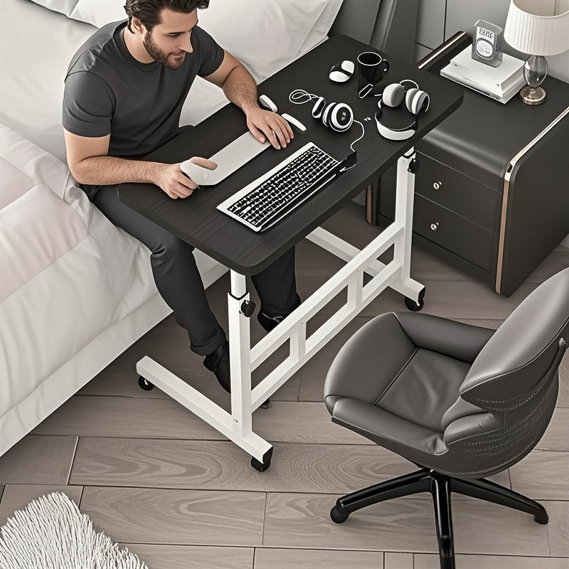 Rolling Folding Desk 3-Tier with Wheels Height Adjustable Expandable Desktop Storage Shelf Laptop Study Home Office Bedroom Living Room Computer Table Multi-Color