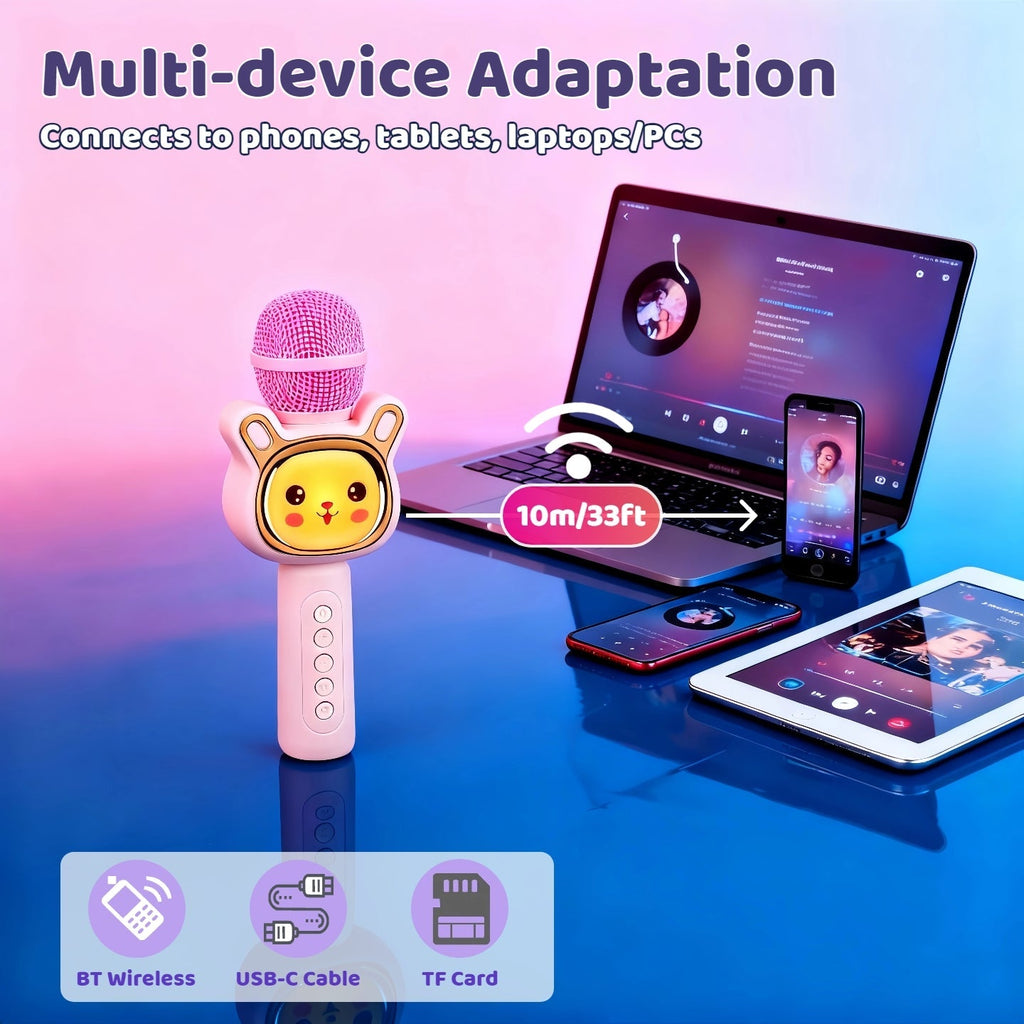 5-in-1 Wireless Karaoke Microphone with Built-In Speaker, LED Lights & Voice Changer – Portable Bluetooth Singing Mic for Parties, Family Gatherings, Travel & Outdoor Fun, 10 Colors