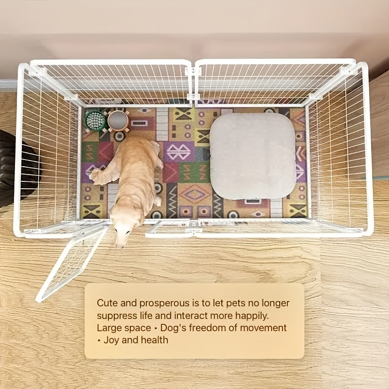 Stainless Steel Indoor Dog Enclosure – Multi-Functional Pet Pen with Resting, Play & Potty Training Zones for Small & Medium Dogs, Pre-Assembled Easy Setup, Black or White