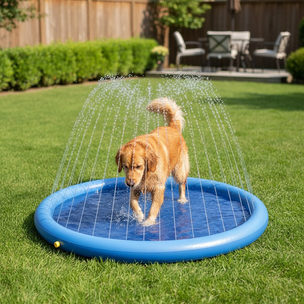 Portable Dog Splash Pad & Bathtub Mat Ultra-Thick 0.6mm Non-Slip Foldable Pet Pool – Summer Outdoor Sprinkler Cooling Water Play Mat for Small Dogs, Puppies & Cats