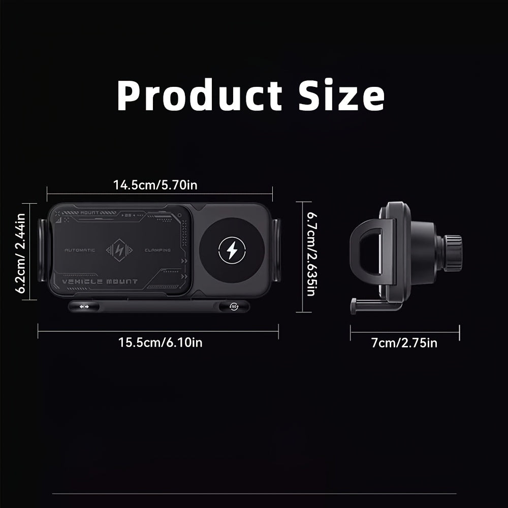 15W Wireless Car Charger Mount Auto-Clamping for Samsung Galaxy Z Fold6 Fold5 Fold4 iPhone 16 15 14 13 12 Pro Max – Electric Horizontal Vertical Adjustment Fast Wireless Charging Car Phone Holder 4.3"-6.9"