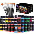 Acrylic Paint Set 24 Colors 2.03oz Each with 12 Art Brushes Premium Painting Supplies for Canvas Ceramic Fabric Wood Rich Long-Lasting Pigments for Beginners Hobbyists & Professional Artists