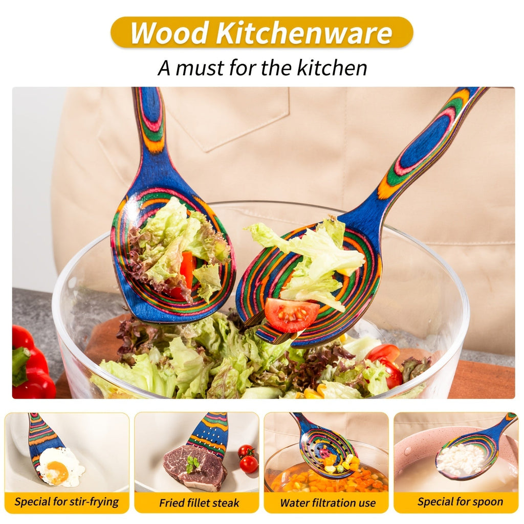 Pakkawood Kitchen Utensils Set Spurtle Spatula Wood Spoon Cooking Tools Heat Resistant Non-Stick Safe Wooden Serving Utensils for Cooking Baking Gift for Women Men
