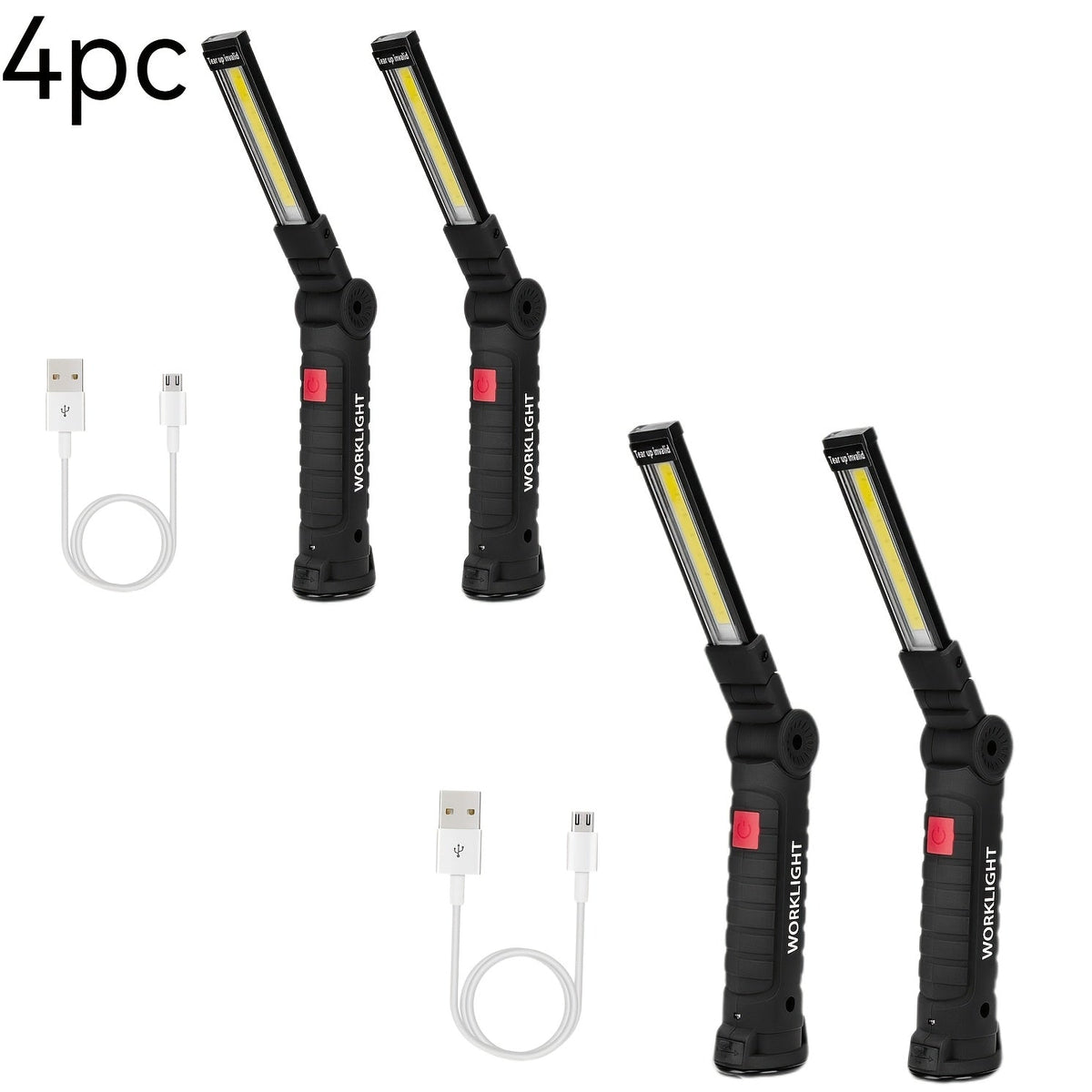Hanging COB LED Rechargeable Work Light Bulk Pack – Portable Built-In Battery Lamp for Camping Yard Party Garage Vehicle Maintenance Emergency, Black & Khaki, 2 4 6 8 10 Pack Options