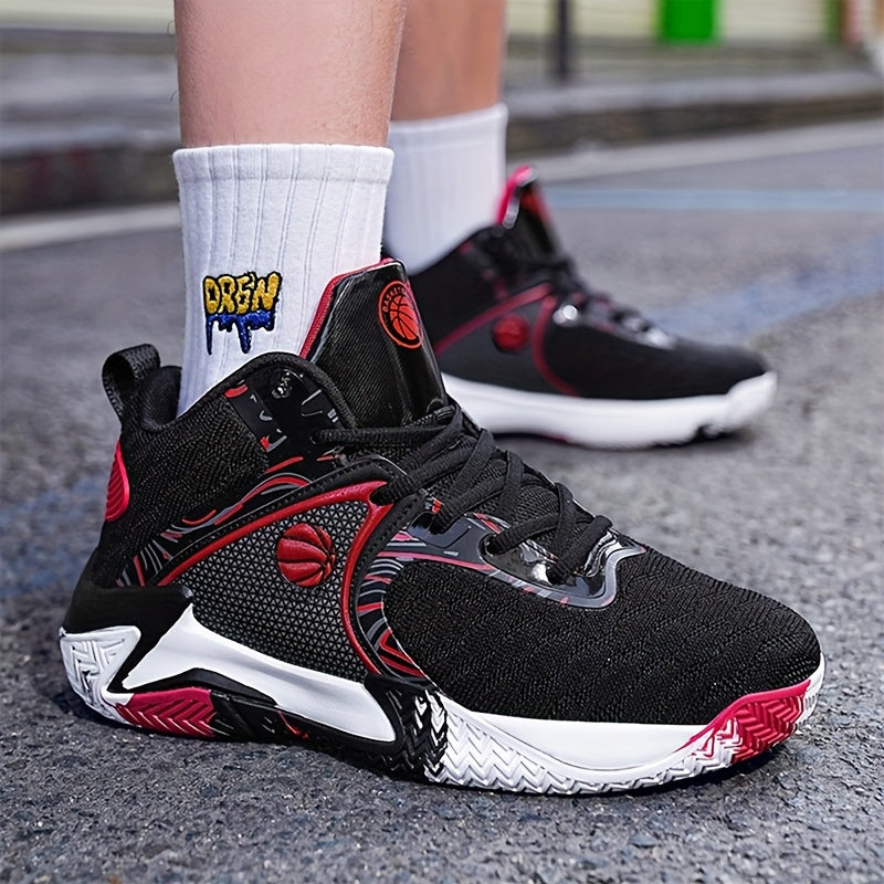 Men's High Top Basketball Shoes Anti-Slip Rubber Sole Breathable Upper – Lace-Up Ankle Support Sneakers in Red Black Yellow Cushioned Insole All-Season US Sizes 6.5 to 13.5