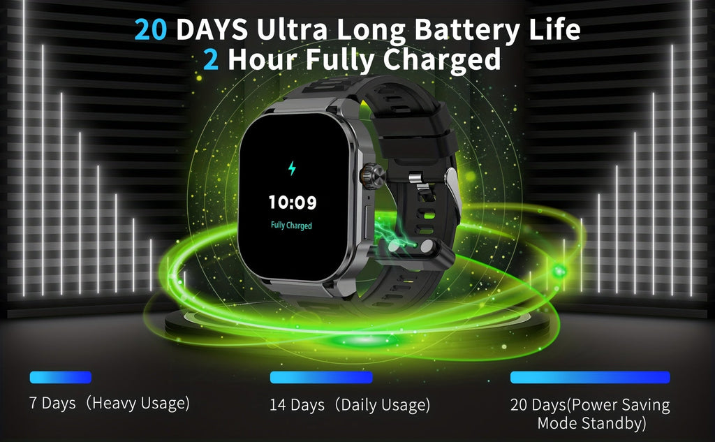 Smartwatch with AI Voice Command 2.1" HD Full Screen Bluetooth 5.3 – 400mAh Battery, Wireless Calls, SMS Alerts, 123+ Sports Modes, Music Playback, Heart Rate & Fitness Tracker for Men Women