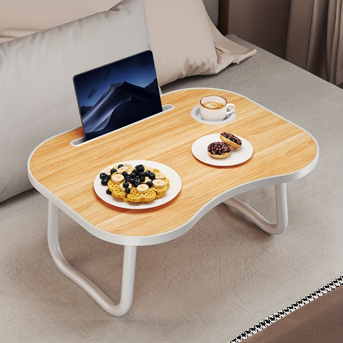 Foldable Laptop Desk Portable Bed Desk with Cup Holder Tablet Slot Fiberboard Lap Desk for Work Study Drawing Gaming Dining in Bed Sofa Floor Black and Walnut Home Office Gift