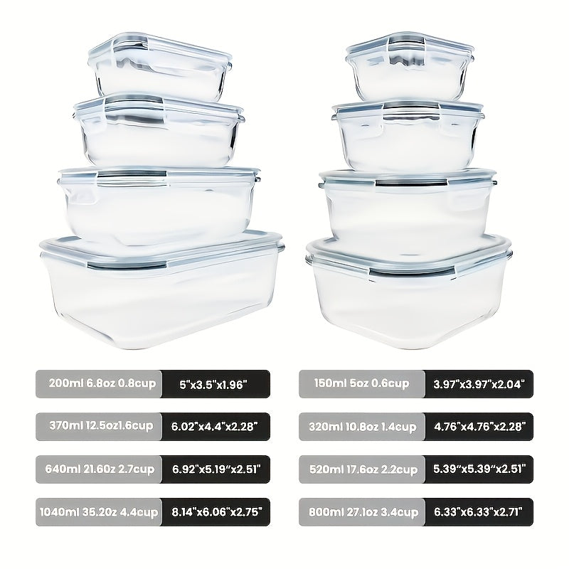Airtight Glass Food Storage Containers 16-Piece Set 8 Lids 8 Containers Microwave Oven Freezer Dishwasher Safe BPA-Free Meal Prep Salads Fruits Vegetables Sandwiches Picnic