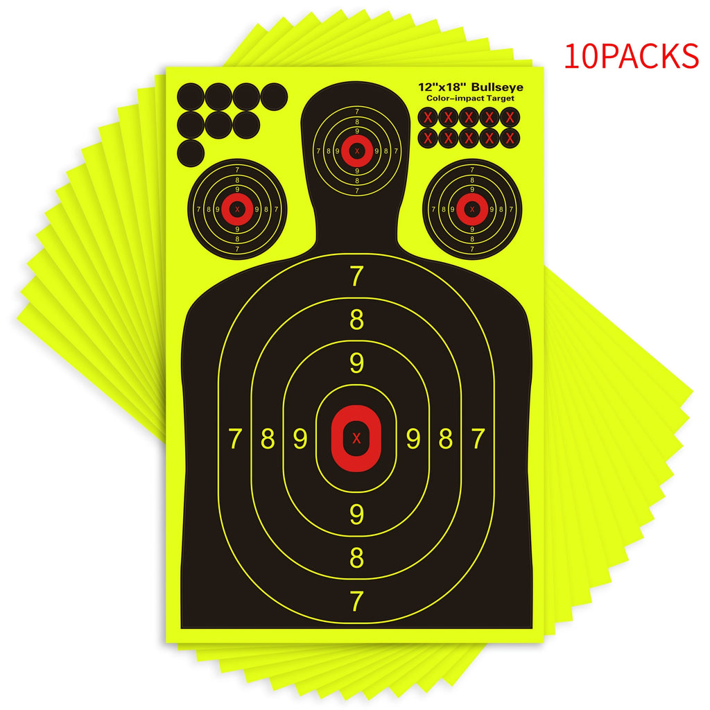 Splatter Targets for Shooting Practice 12x18 Inch Silhouette Reactive Fluorescent Yellow Self-Adhesive Shooting Targets for BB Guns Air Rifles Pistols Pellet Guns Indoor Outdoor Range 10 20 50 100 Packs