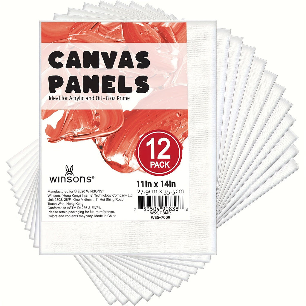 Canvas Panel Boards 12-Pack Triple Primed – White Artist Painting Canvas for Acrylic, Oil, Gouache & Tempera, Sturdy Flat Canvas Boards for Beginners & Professionals