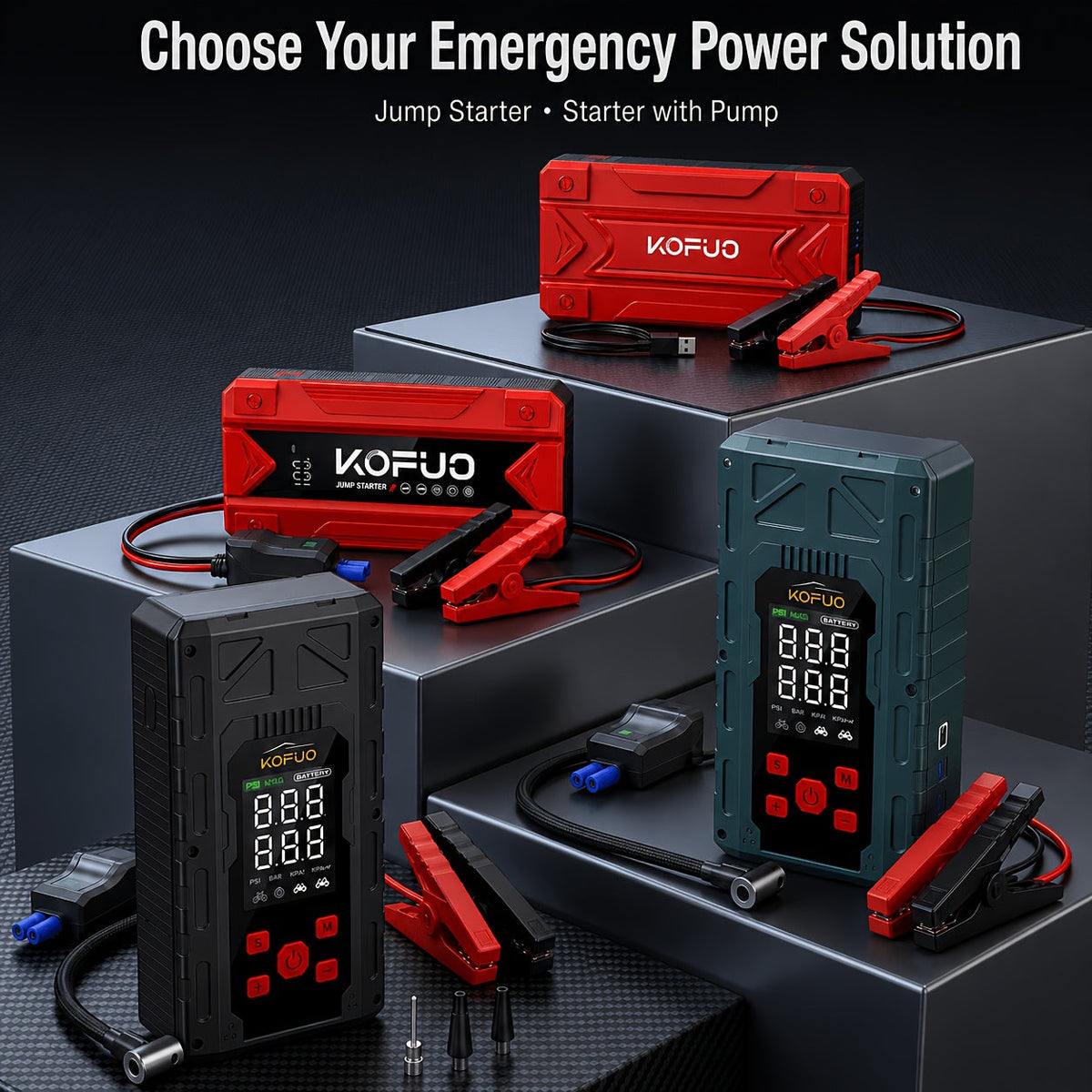 Portable Car Jump Starter with Air Compressor 20000A Peak 7 in 1 Battery Booster Pack 150PSI Tire Inflator Power Bank LED Light LCD Display Safety Hammer 12V Emergency Roadside Kit Car SUV Truck