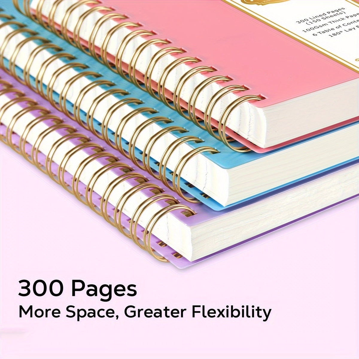 Spiral Notebook 3 Pack A5 Hardcover College Ruled 300 Pages 100GSM Thick Paper PVC Cover Notepad Set for Women Girls Students School Office Journaling 5.7x8.4 with Built-In Ruler