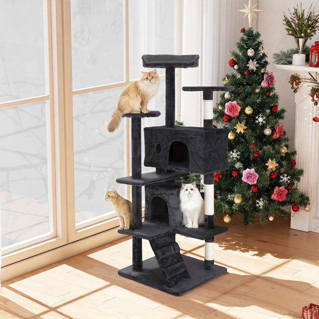 Multi-Level Cat Tree Tower with Scratching Post Perches & Plush Apartments – Space-Saving Indoor Cat Climbing Frame Activity Center, Heights 36-80 Inch, 6 Colors Beige Gray Pink