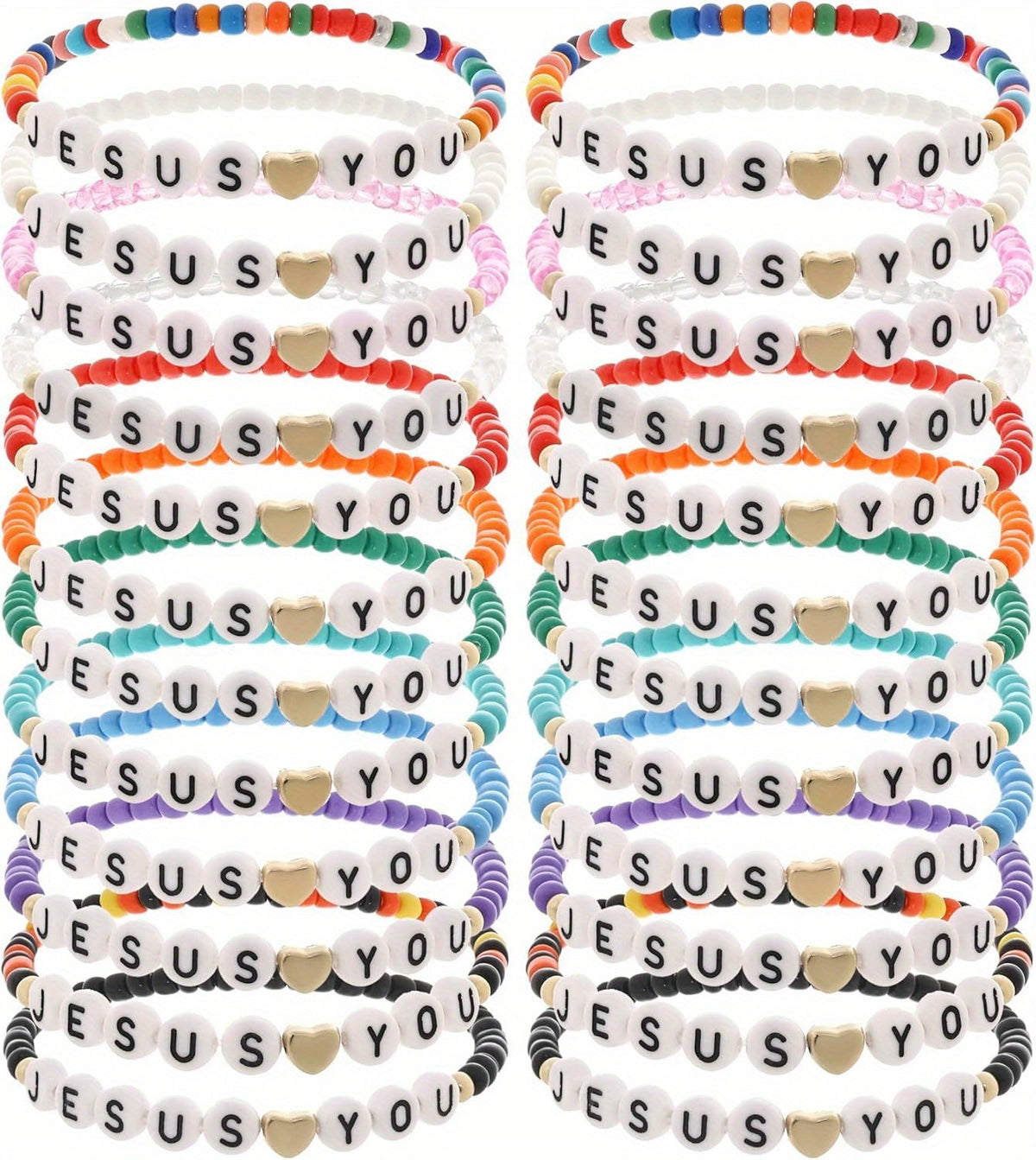 24pc Christian Friendship Bracelet Set – Handmade Clay Bead Jesus Love You Bracelets, Bulk Religious Jewelry for Christmas, Easter, Church Events & Faith-Based Gifts