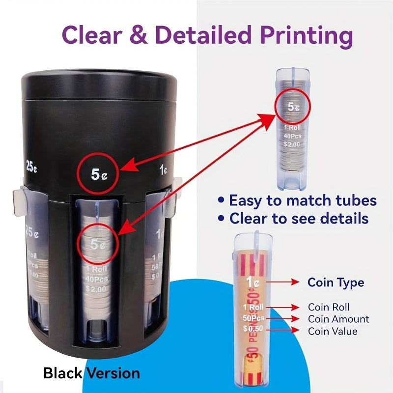 Coin Counter and Sorter 5-in-1 Rotatable Base Manual US Coins Organizer Sorts Pennies Nickels Dimes Quarters Half Dollars Home Office Kids Money Management Black