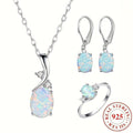 925 Sterling Silver Water Drop Opal Jewelry Set for Women – 4 Piece Necklace Earrings and Ring Set, Elegant Opal Pendant Fashion Jewelry Gift for Party Daily Wear Birthday Anniversary