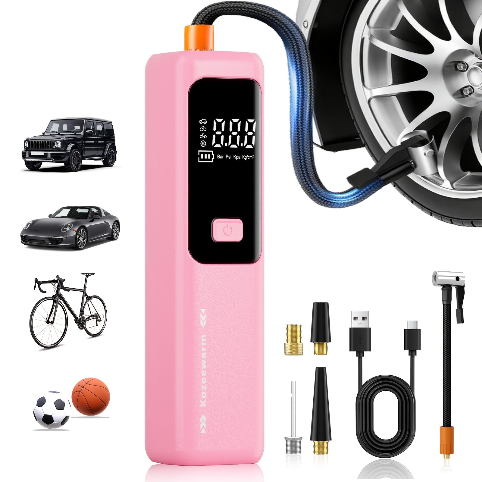 Cordless Tire Inflator Portable Air Compressor Digital Pressure Gauge USB Rechargeable 3X Fast Inflation for Car SUV Truck Bike Motorcycle Ball Sports Equipment Auto Air Pump 18650 Battery 5 Colors