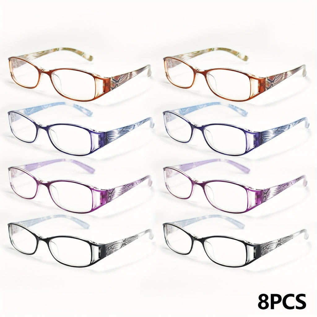 8 Pairs Color Striped Reading Glasses Set for Men & Women – Stylish Fashion Readers in Black Purple Blue Brown, Strengths +1.00 to +4.00, Durable Vision Aid for Office Reading Book Lovers