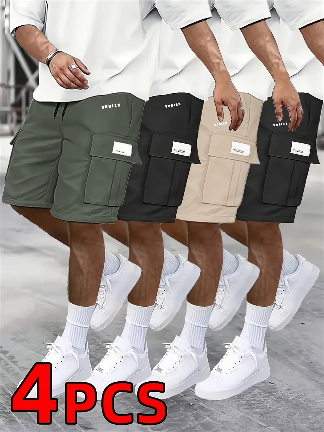 Men's Loose Fit Workwear Shorts 4-Pack – Casual Athletic Gym Basketball Outdoor Training Shorts with Large 5-Pocket Design, Multi-Color Set, Sizes S-XXXL