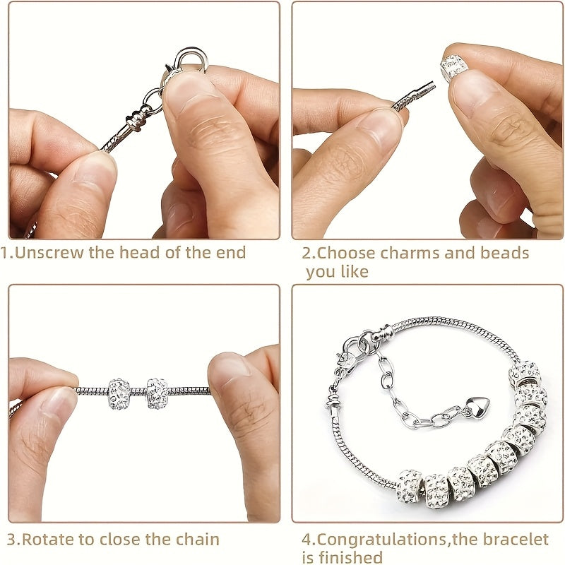 20-Piece Snake Chain Adjustable Bracelet Set 6.29 Inch Charm Bracelets with Lobster Clasp Extension Chain for Women DIY Jewelry Making Craft Supplies Beginner Gift