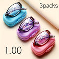 3-Pack Folding Reading Glasses Unisex – Mixed Colors Compact Portable Readers 1.0x to 4.0x Magnification, Elegant Business Style Gift for Men Women