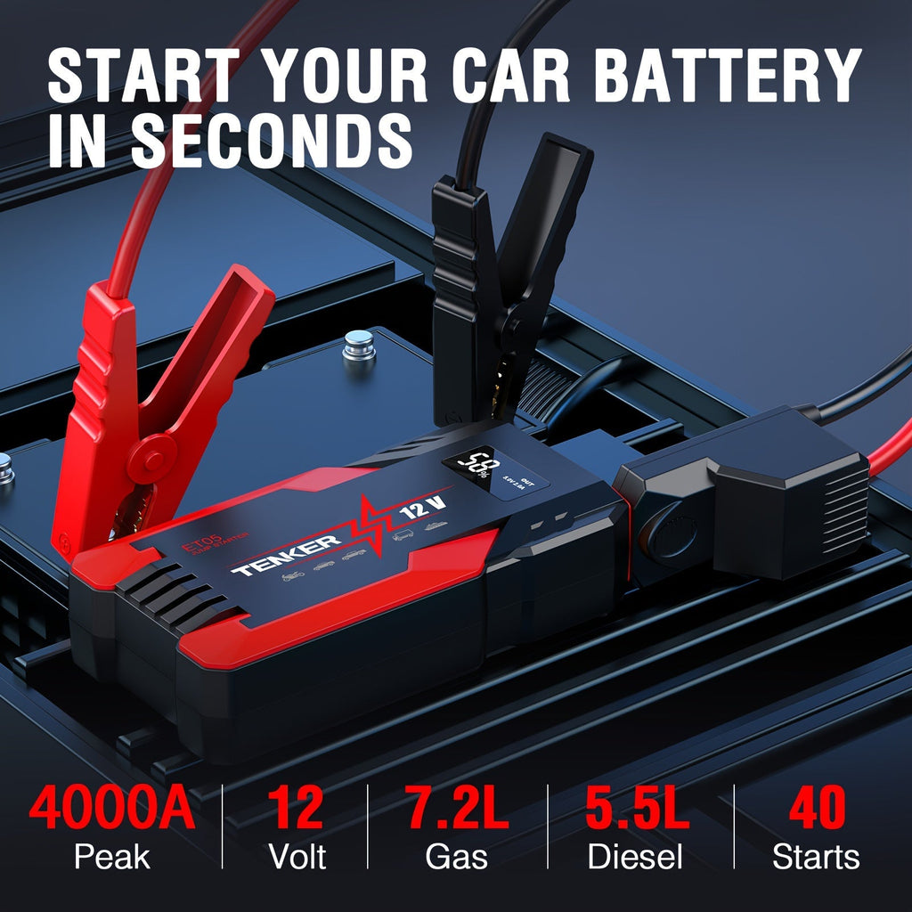 4000A/6000A Car Jump Starter with 150 PSI Air Compressor – 2-in-1 Portable Battery Booster & Tire Inflator, USB Fast Charge Power Bank, 3-Mode Flashlight for Cars, Trucks, Motorcycles & SUVs