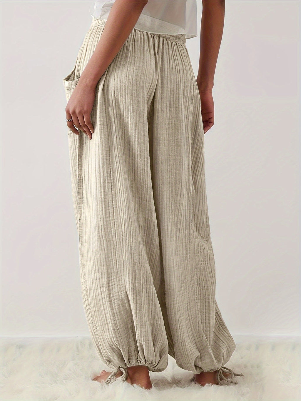 Women's Wide Leg Pants Casual Loose Fit High Waist Trousers with Deep Pockets Tie Waist – Flowy Palazzo Pants 4 Colors Khaki Apricot Green Blue-Green S-XXL