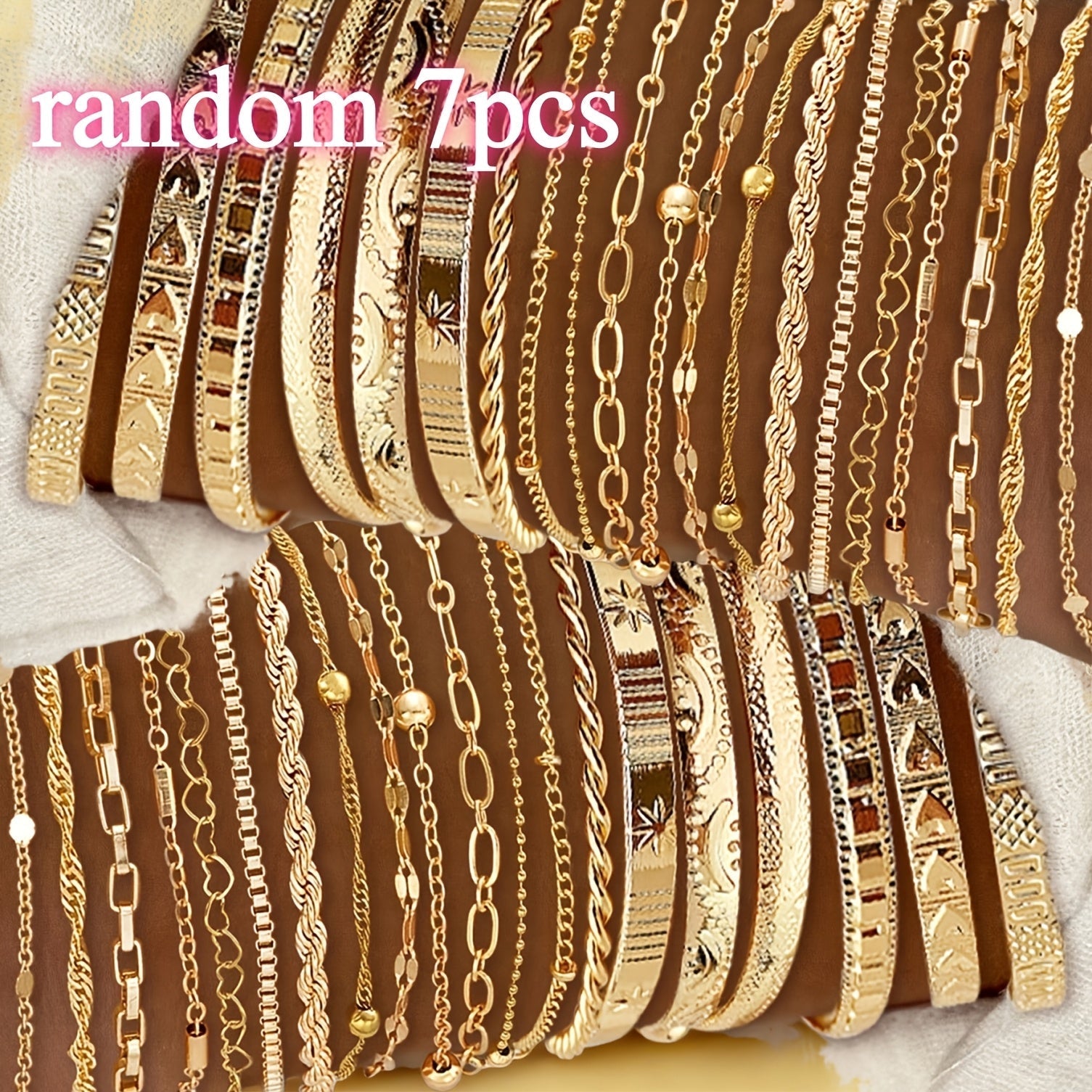 Women's KC Gold Plated Bracelet Set – 7 or 20pcs Random Assorted Stackable Elegant Charm Bracelets for Daily Wear Party Gift