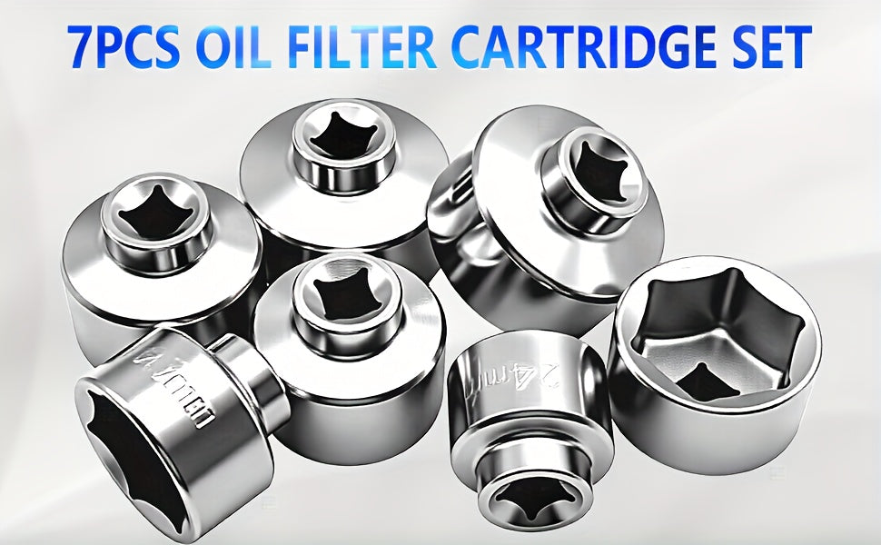 7 Piece Oil Filter Socket Wrench Set 3 8 Inch Drive CR-V Steel 24mm 27mm 29mm 30mm 32mm 36mm 38mm Universal Oil Filter Removal Tool Kit for DIY Car Oil Changes Mechanic Home Garage