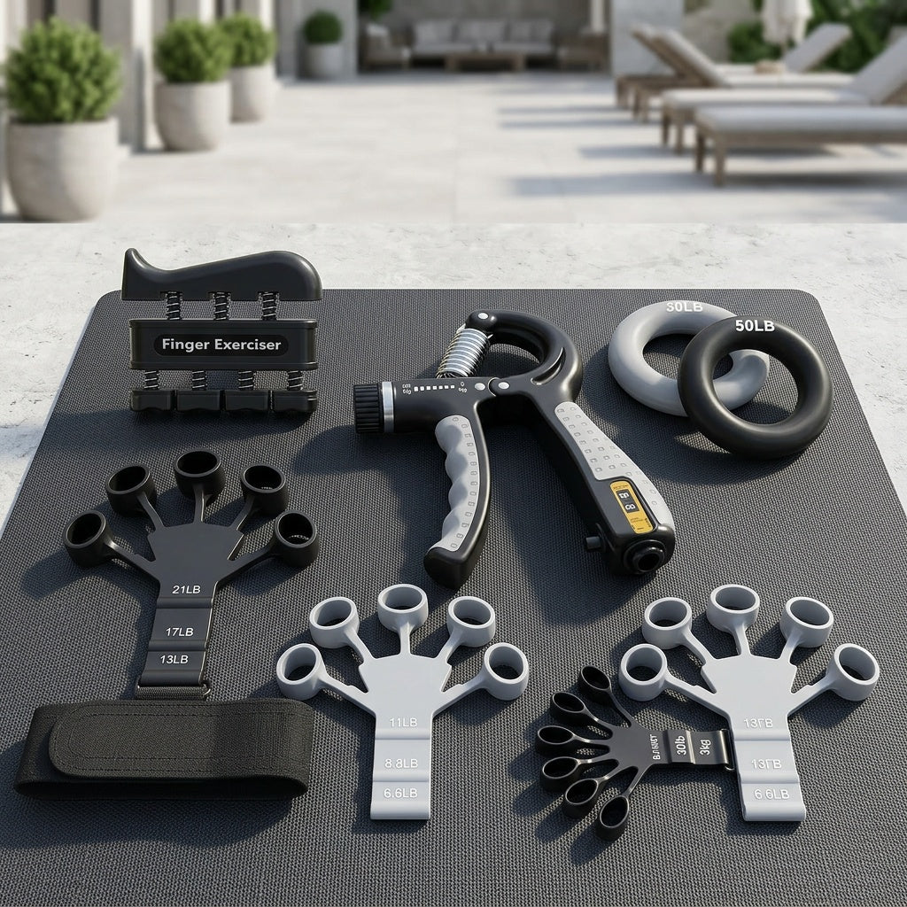 6-Piece Grip Strength Trainer Set Adjustable Hand Gripper 10-130lbs Auto Rep Counter – Finger Exerciser Dual Forearm Workout Rings Finger Stretcher Hand Strengthener Men Women