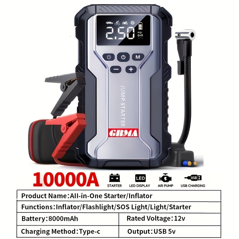 Portable Car Jump Starter 7 in 1 with 150PSI Air Compressor Digital Display Emergency Power Bank LED Flashlight for Gas Diesel Engines Car Battery Booster Pack with Air Pump Tire Inflator