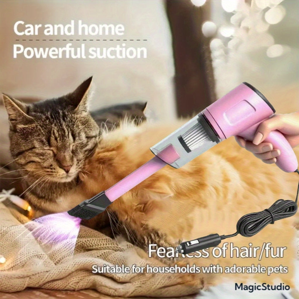 Pink Mini Handheld Car Vacuum Cleaner Dry Wet Strong Suction Pet Hair Cat Hair Cute Portable Corded No Battery for Women Girls Car Interior Home Desk Keyboard Cleaning | Nova Mart