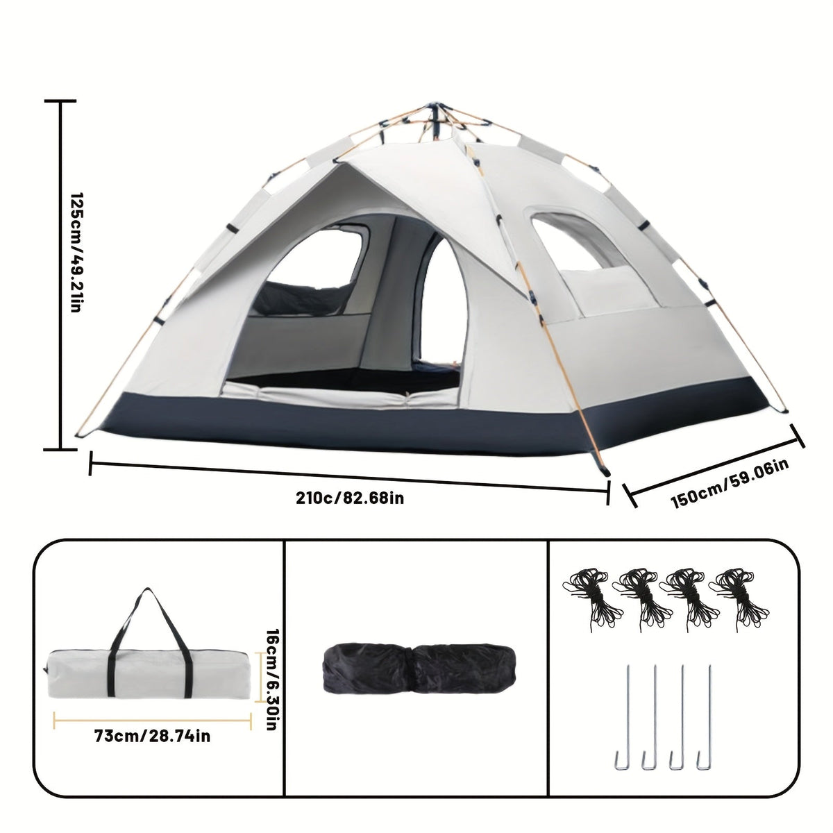 Automatic Pop-Up Camping Tent Portable Outdoor Shelter – Instant Setup, 2 Doors & Windows, UV Protection, Lightweight Backpacking Tent for Beach, Hiking, RV, Travel & Backyard | Cloud Gray