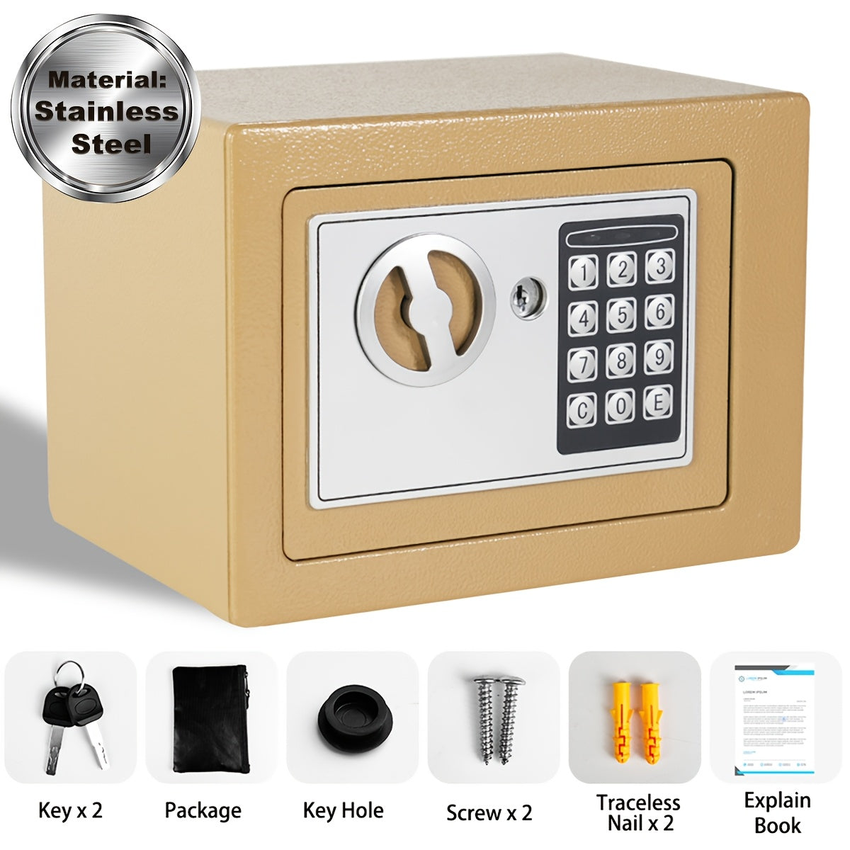 Fireproof Home Safe with Digital Keypad, Keys & Passcode Lock – Includes Fireproof Money Bag, Sensor Light & Adjustable Shelf for Home Office Business Money Valuables