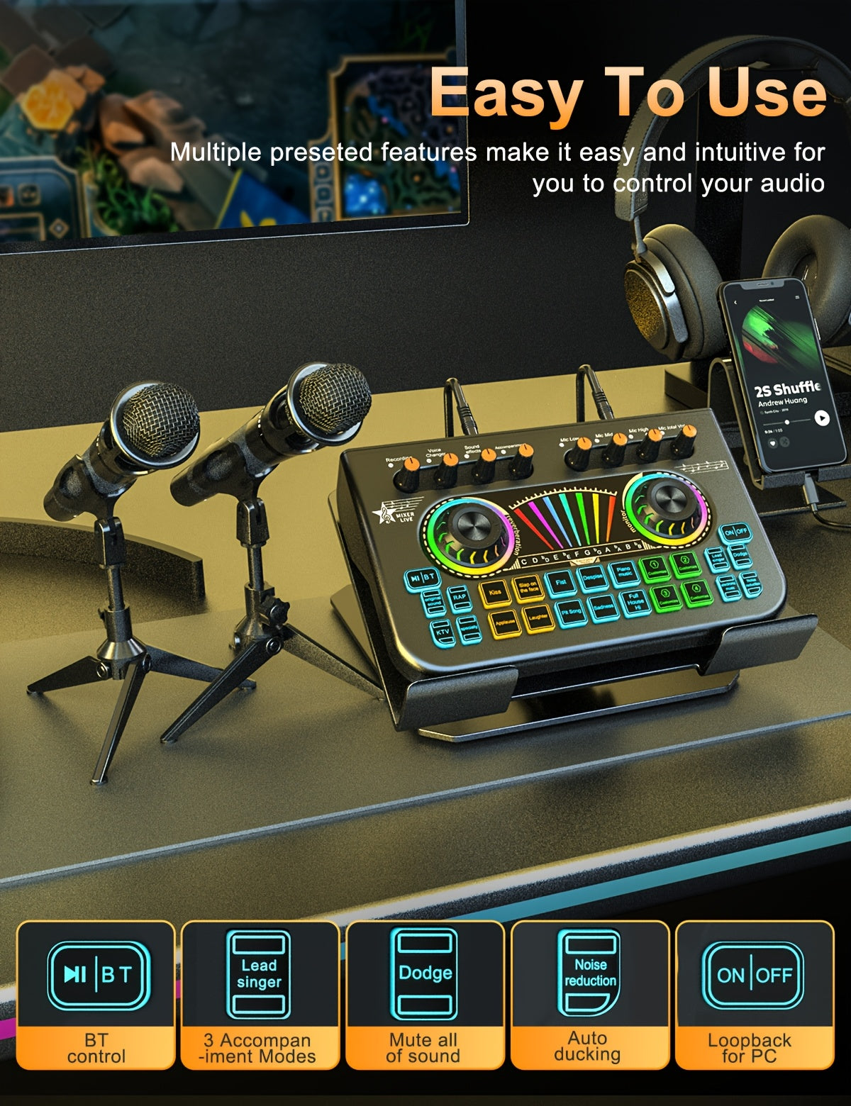 Microphone Mixer Bundle Kit for Podcast Recording Studio – Audio Mixer with Mic Stand, Sound Card, Streaming & Karaoke Setup for PC Phone Gaming