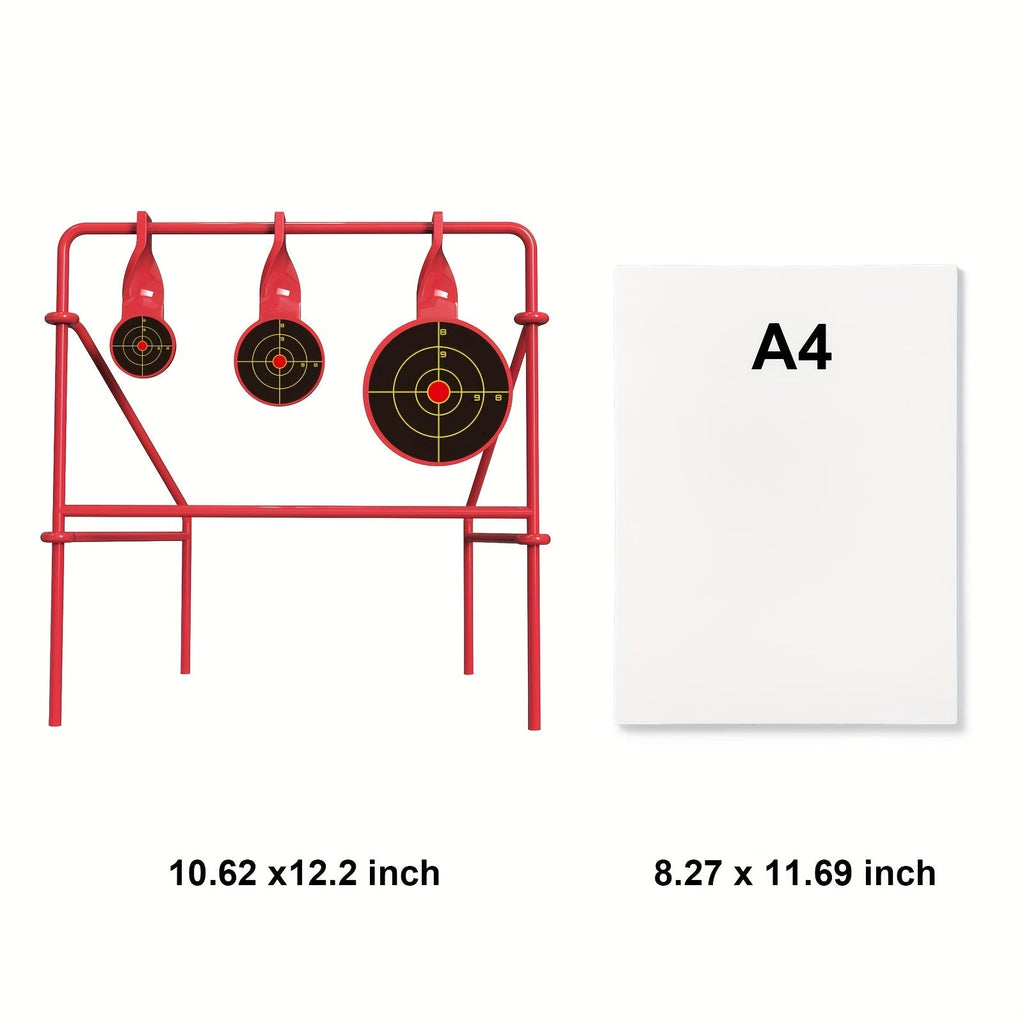 Triple Spinner Shooting Target Stand for .22LR Rimfire – Foldable Heavy-Duty Steel with 15-Pack Bullseye Paper Targets, Instant Visual & Audible Feedback for Backyard Plinking Range Training Practice