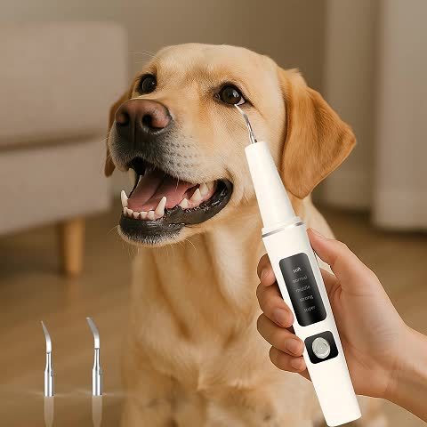 Electric Pet Teeth Cleaning Kit for Cats Dogs USB Rechargeable Removes Tartar Plaque Stains 4 Cleaning Heads 5 Modes At-Home Dental Care
