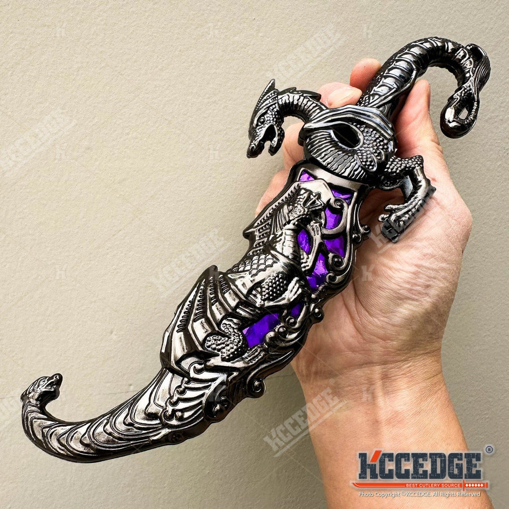 Medieval Dragon Fantasy Fixed Blade Knife with Scabbard 9 Inch – Non-Sharpened 440 Stainless Steel, Cosplay Prop, Historical Replica, Home Decor Collectible, 5 Colors