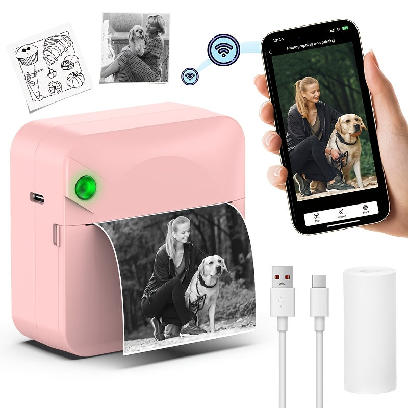 Mini Wireless Thermal Sticker Printer Inkless Portable Bluetooth Pocket Printer for Photos Diaries Notes Memos Labels Receipts Includes 1 Roll Thermal Paper Gift for Students Journalers