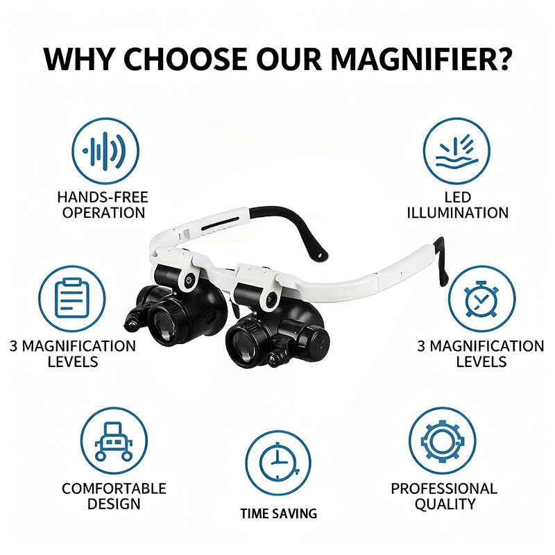 Head Mounted Magnifier 8X 15X 23X Hands-Free Dual Lens Magnifying Headset with Adjustable Headband – Precision Magnifier for Jewelry Making Electronics Repair Soldering Crafting Diamond Painting and Reading
