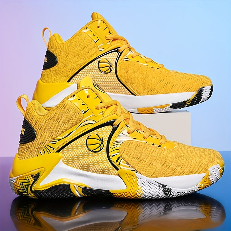 Men's High Top Basketball Shoes Anti-Slip Rubber Sole Breathable Upper – Lace-Up Ankle Support Sneakers in Red Black Yellow Cushioned Insole All-Season US Sizes 6.5 to 13.5