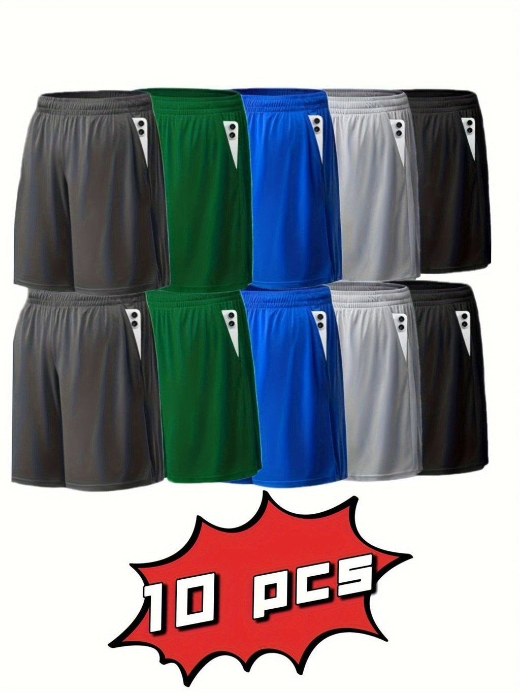 Men's Quick-Dry Athletic Shorts with Pockets & Adjustable Waistband – Lightweight Loose-Fit Training Running Gym Shorts for Men & Teens, 100% Polyester, Solid Colors, Machine Washable, 10-Pack Wholesale